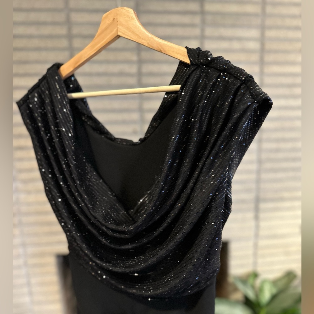 SHOWSTOPPER 💫 ATOM LABEL shimmering carbon jersey dress black sparkle NWOT - Picture 12 of 13